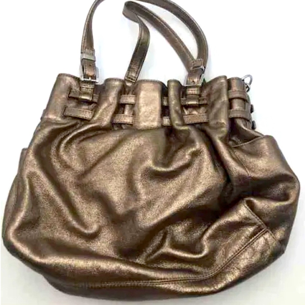 Michael Kors Gorgeous Metallic Bronze and Silver Tote Purse Bag - Picture 2 of 9